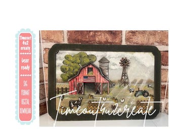 Lazy Day on the Farm Picture/ cows, chickens, tracker, sun rise/ digital download