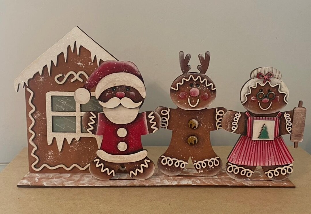 Gingerbread Santa, Mrs. Claus, and Rudolph Display SVG (digital ...