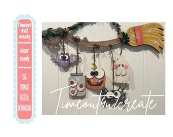 Witches Broom with ornaments/ Halloween, Fall, spider, bat, pumpkin, door decor/ digital download