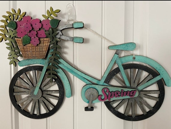 Spring bike door decor svg digital download file 11x18 is the size of the bike that you can hang on your door to welcome in spring