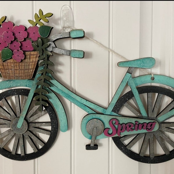Spring bike door decor/svg digital download file/11x18 is the size of the bike that you can hang on your door to welcome in spring