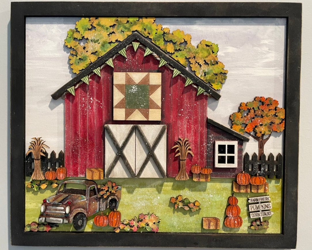 Fall barn picture svg download file This fall barn picture with all the detail will look so good in your home. The size 12 1/2 x 11 .
