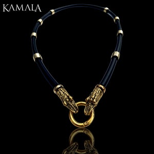 Biker Necklace - Rubber Necklace with Crocodiles and Gold