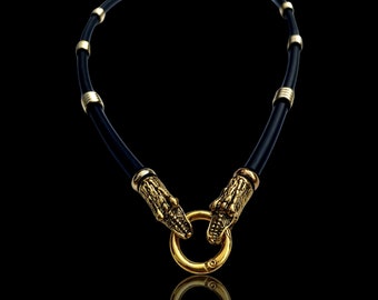 Biker Necklace - Rubber Necklace with Crocodiles and Gold