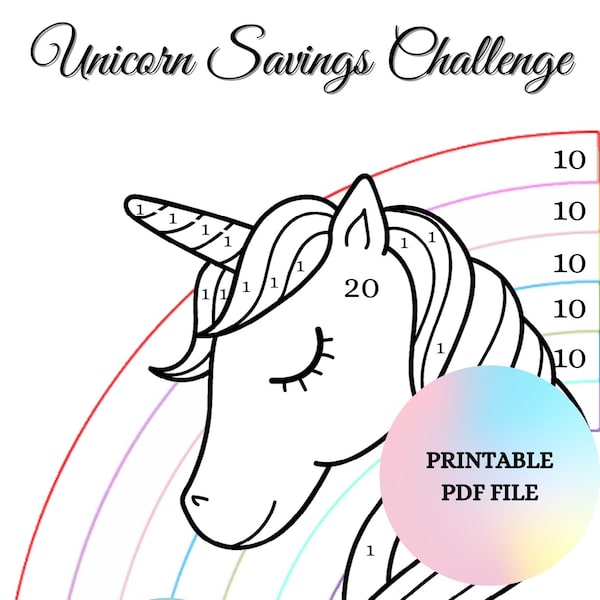 A4/A6 Unicorn Savings Challenge | Kids Cute Savings Challenge | Fun Savings Tracker Chart | Emergency Fund | Cute Budget Printable