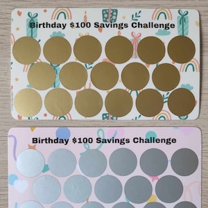 Sfida di risparmio di 100 gratta e vinci per il compleanno / 4x7" / Articolo fisico