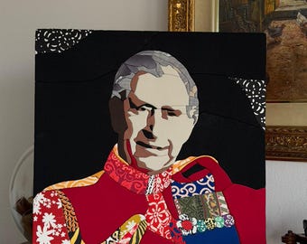 Ritratto Personalizzato in Patchwork — Quadro in Stoffa Fatto a Mano da Foto, Pezzo Unico