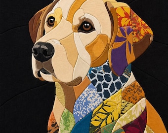 Custom Pet Portrait Patchwork Painting: Handmade Fabric Portrait from Your Photo