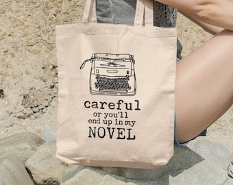 Novelist Canvas Tote, Vintage Typewriter, Book Bag, Writer Gift, Author Novelist Gift, Gift for Writer Teacher Student