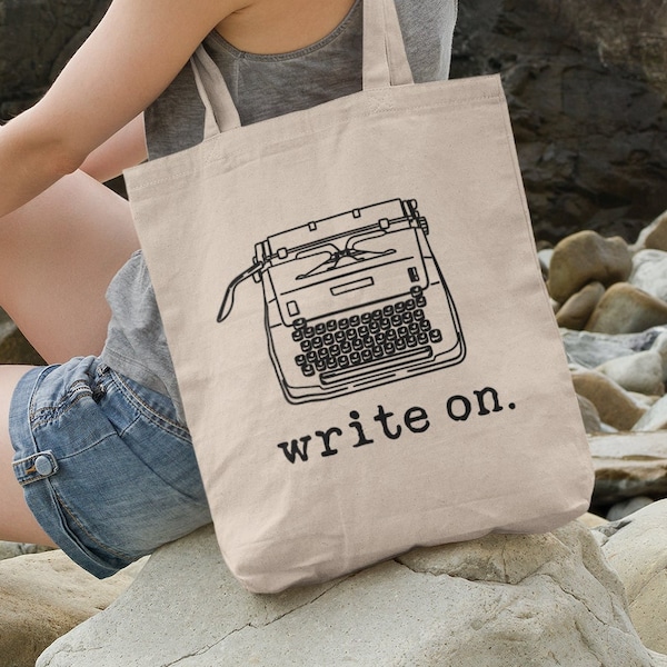 Write On Canvas Tote, Vintage Typewriter, Book Bag, Writer Gift, Journalist Screenwriter Novelist Gift, Gift for Writer Teacher Student