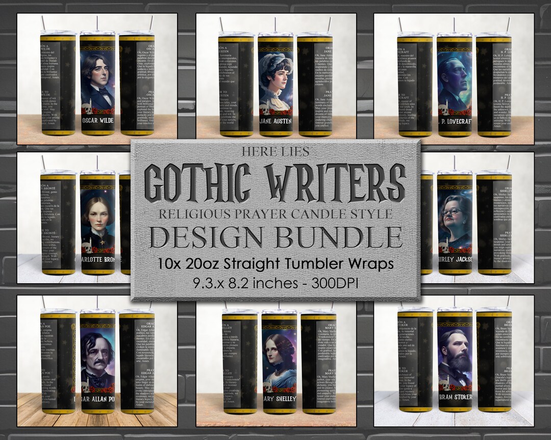 Gothic Writers Tumbler Wrap Bundle PNG, Prayer Candle Style, Whimsigoth ...