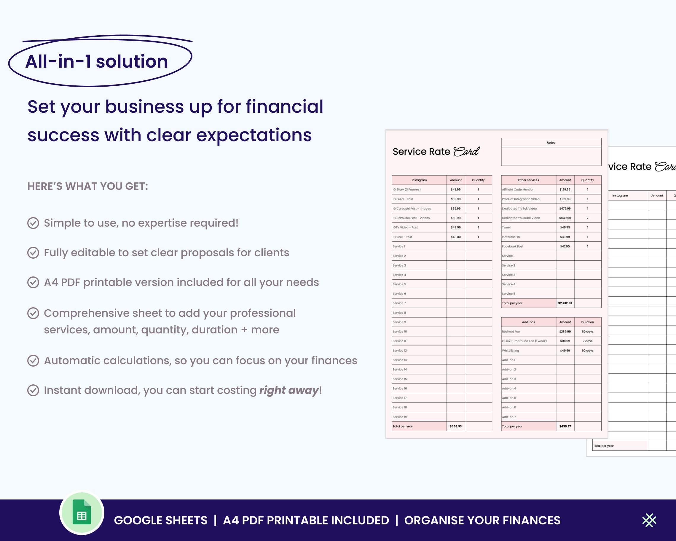 Servicechannel Rate Card Simple Service Rate Card | A4 Printable | Budget Template | Financial ...