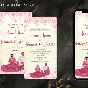 Anand Karaj Invitation Cards as Punjabi Wedding Invitations as Punjabi invitation Set, Indian Wedding Invitations, Sikh Invitation Templates