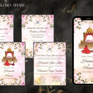 Punjabi Wedding Invitations, Anand Karaj Invitation Cards as RSVP invitation cards, Indian Wedding Invitations as Sikh Invitation Template