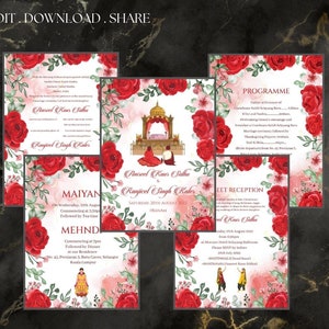 Sikh Invitation Template Set, Anand Karaj Invitation Cards, Punjabi Wedding Invitations as RSVP invitation cards, Indian Wedding Invitations