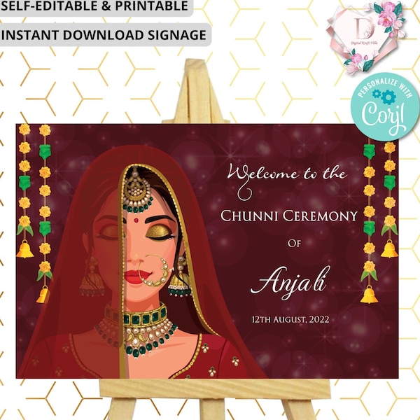 Welcome to Chunni sign, Chunni signage Sikh ceremony sign & Chunni Welcome Signs Punjabi for Chunni Signages, Wedding Chunni Ceremony poster