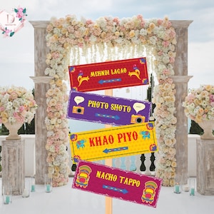 Quirky Mehndi Signs as Directional Welcome Signs, Fun Signages Directions & Indian art signs, Punjabi truck art signs as Desi wedding decor