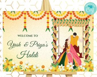 Haldi posters as Welcome to Haldi Sign, Haldi Welcome Signs & Haldi decor signs, Pithi Welcome sign as Wedding Haldi signs, Haldi decoration