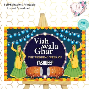 Punjabi Home Welcome Signs, Viah Wala Ghar Welcome Signs, Punjabi decor Entry Signs, Punjabi Wedding Signs as Sikh Wedding Welcome Signages