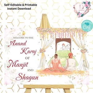 Anand Karaj Signs, Sikh Welcome Signs & Sikh Wedding Welcome Signs as Anand Karaj Signage, Welcome to Anand Karaj as Sikh ceremony signs