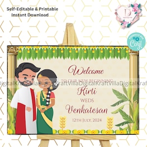 Kalyanam Welcome signs, Indian Welcome Tamil sign & Welcome South Indian signs as Welcome Telugu Wedding sign, South Indian Wedding Signage