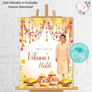 Haldi Welcome sign Groom Haldi Digital signs Haldi sign Gaye holud sign Royal Indian welcome sign Hindu wedding ceremony sign Indian wedding
