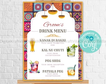 Custom Drink Menu | Punjabi Drink Menu | Bar Menu | Wedding Drink Menu | Indian Drink Menu | Indian Wedding Drink Menu