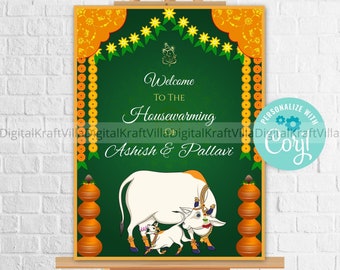 Gruhapravesham Signage Pichwai Sign, Hindu Wedding Sign, Indian Wedding Grihapravesham Signs, House Warming Signs, Pichwai HouseWarming Sign