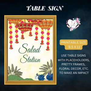 Salad decoration, Food Bar Signs, Wedding Food stall signs, Indian Wedding decor, Indian food station decor & Haldi decor, Indian Food signs