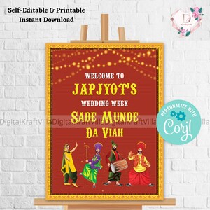 Punjabi Wedding Welcome Sign: Editable Sikh Wedding Decor (Digital Download)