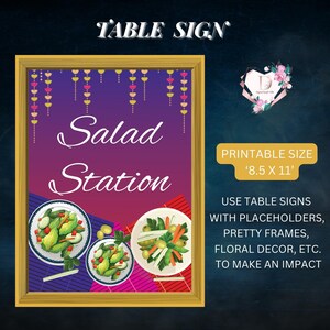 Food Bar Signs, Salad decoration, Wedding Food stall signs, Indian Wedding decor, Indian food station decor & Haldi decor, Indian Food signs