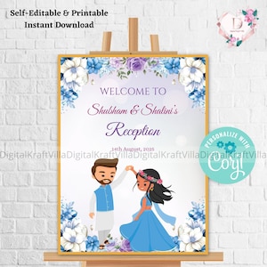 Blue Floral Welcome signs, Indian Reception signs, Indian Wedding Reception sign, Indian Reception Welcome signs, Welcome to Reception sign