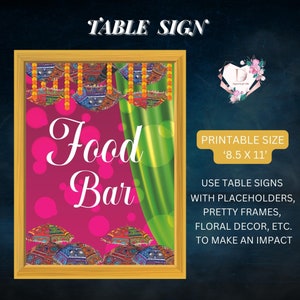 Indian Food sign, Food Bar Signs, Mehndi decoration, Wedding Food stall signs, Indian Wedding decor, Indian food station decor & Haldi decor