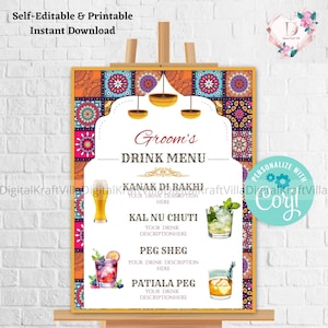 Custom Drink Menu | Punjabi Drink Menu | Bar Menu | Wedding Drink Menu | Indian Drink Menu | Indian Wedding Drink Menu