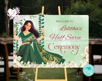 Half Saree Ceremony Welcome Sign, Customizable South Indian Puberty Ceremony or Half Saree Function Welcome Sign, Instant Digital Download