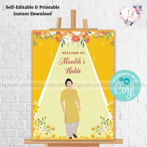 Haldi Welcome sign Groom Haldi Digital sign Haldi sign Gaye holud sign Royal Indian welcome sign Hindu wedding ceremony sign Indian wedding
