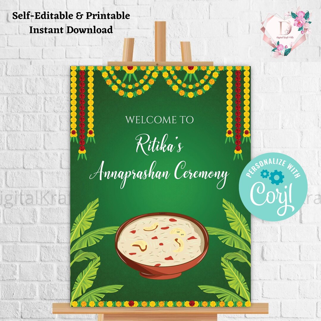 Yellow Rice Ritual Poster Annaprasan Welcome Sign, Annaprasan Sign & Rice Ceremony Sign as ...