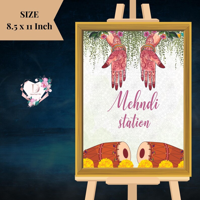 Mehandi Station Mehndi Sign, Henna Station Sign Mehndi Station Sign, Dholki Decoration ...