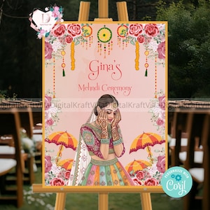 Mehndi Welcome Sign, Indian Wedding Decor, Indian Mehndi Event, Desi Event Sign, Digital Download, Editable Template, Mehendi Sign Events