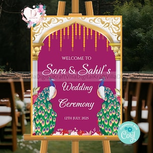 Peacock Indian Wedding Sign as Indian Welcome signs, Wedding Welcome sign Indian as Hindu Wedding signs, Indian Wedding signs & Hindu signs
