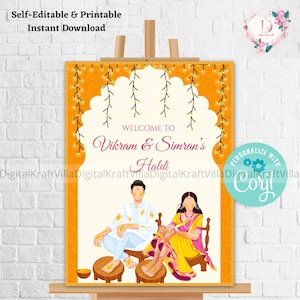 Haldi Signs & Haldi Welcome Sign, Haldi Decoration as Indian Wedding decor, Welcome to Pithi signs as Indian Haldi Signage Instant Download