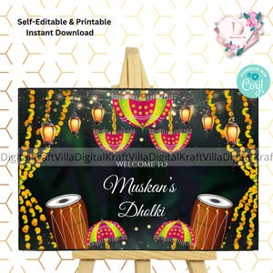 Dholki Welcome Sign: Editable Muslim Dholak Night Signage (Digital Download)
