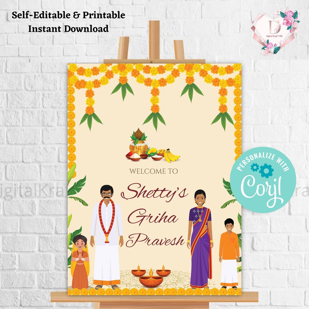 Indian Housewarming Poster & Indian Gruhapravesam Signs, Housewarming