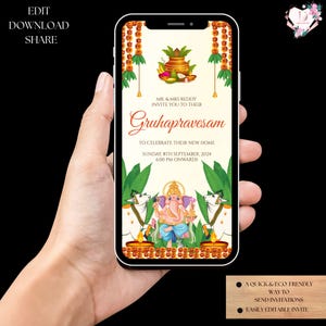 Indian Pooja invite, Gruhapravesham invitation & Grihapravesh invite, Indian Housewarming invitation as Gruhapravesam invite Puja invitation
