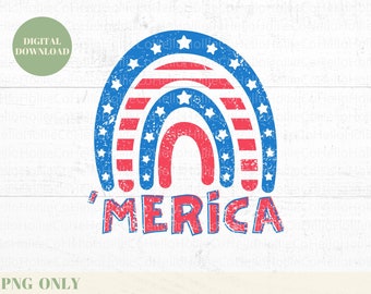 Merica PNG, 4th of July PNG, Fourth Of July, Distressed Rainbow, Instant Download, July 4th Sublimation