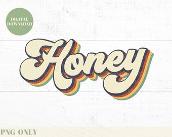 Honey PNG, Honey Sublimation Design, Retro Text, 70s Font, Instant Download, Digital Download