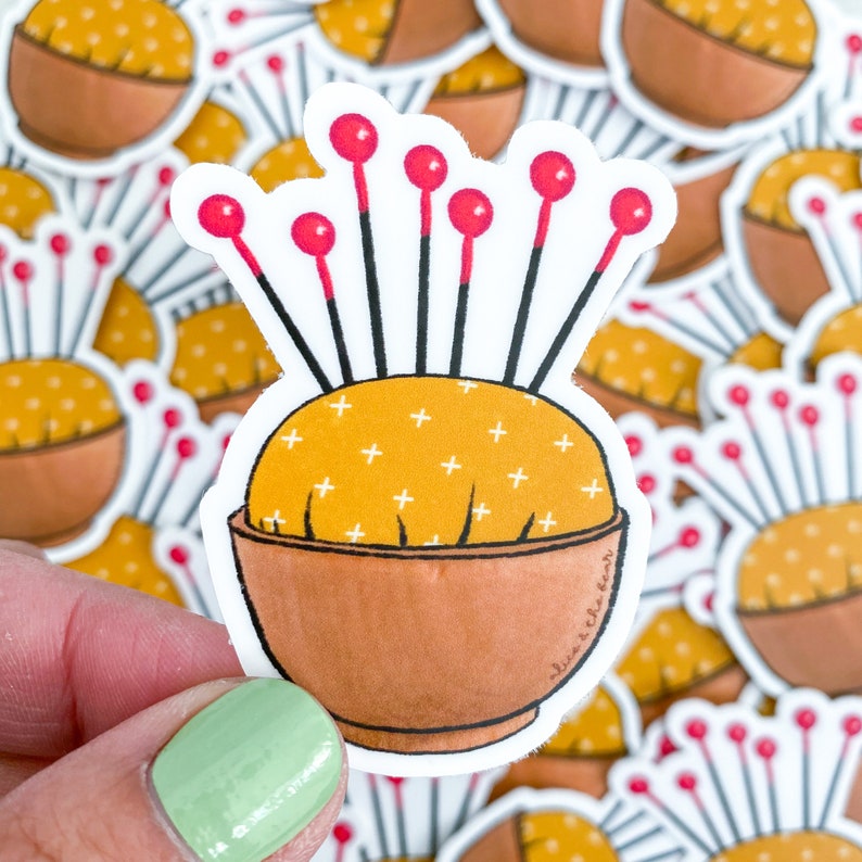 Pincushion Vinyl Sticker, Dishwasher Safe, Gift, Embroidery, Sewing