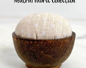 Mini Needle Sharpening Pincushion: Emery Sand filled, Neutral Fabrics