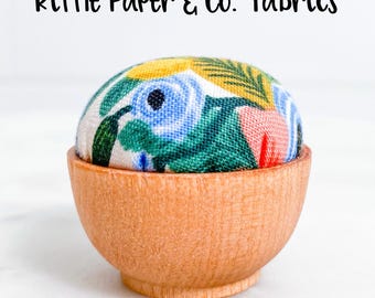 Mini Needle Sharpening Pincushion: Emery Sand filled, Riffle Paper and Co fabrics