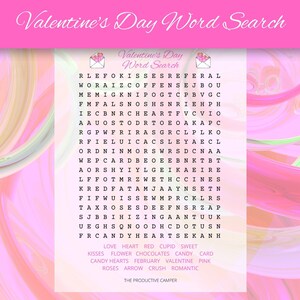 Valentine&#39;s Day Word Search - Party Game Printable, Valentine&#39;s Day Printable